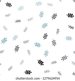 Dark BLUE vector seamless natural backdrop with leaves. Sketchy doodles with leaves on blurred background. Template for business cards, websites.