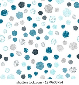 Dark BLUE vector seamless natural pattern with leaves, flowers. Doodle illustration of leaves and flowers in Origami style. Pattern for design of fabric, wallpapers.