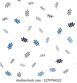 Dark BLUE vector seamless natural backdrop with leaves. Decorative illustration with doodles on abstract template. Texture for window blinds, curtains.