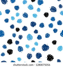 Dark BLUE vector seamless natural background with leaves. Doodle illustration of leaves in Origami style with gradient. Texture for window blinds, curtains.