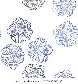 Dark BLUE vector seamless natural backdrop with flowers. Glitter abstract illustration with flowers. Texture for window blinds, curtains.