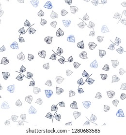 Dark BLUE vector seamless natural backdrop with leaves. Sketchy doodles with leaves on blurred background. Pattern for trendy fabric, wallpapers.