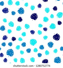 Dark BLUE vector seamless natural artwork with leaves. Colorful abstract illustration with leaves in doodle style. Texture for window blinds, curtains.