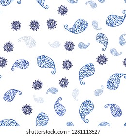 Dark BLUE vector seamless natural pattern with leaves and flowers. Leaves and flowers with gradient on white background. Design for wallpaper, fabric makers.