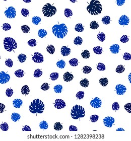 Dark BLUE vector seamless natural artwork with leaves. Colorful abstract illustration with leaves in doodle style. Design for textile, fabric, wallpapers.