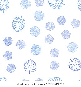 Dark BLUE vector seamless natural background with flowers, leaves. Creative illustration in blurred style with leaves, flowers. Design for wallpaper, fabric makers.
