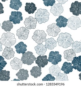 Dark BLUE vector seamless natural backdrop with flowers. Colorful illustration with flowers in doodle style. Design for textile, fabric, wallpapers.