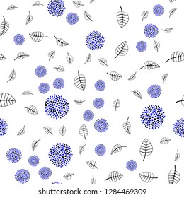 Dark BLUE vector seamless natural pattern with leaves, flowers. Doodle with leaves, flowers in Origami style. Template for business cards, websites.