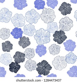 Dark BLUE vector seamless natural background with flowers. Doodle illustration of flowers in Origami style. Pattern for trendy fabric, wallpapers.