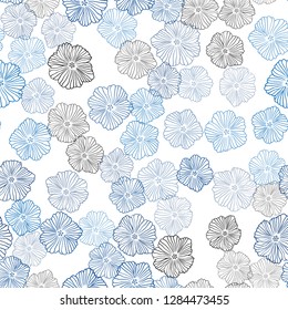 Dark BLUE vector seamless natural artwork with flowers. Glitter abstract illustration with flowers. Pattern for design of fabric, wallpapers.