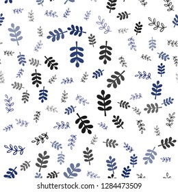 Dark BLUE vector seamless natural background with leaves, branches. Doodle illustration of leaves and branches in Origami style. Template for business cards, websites.