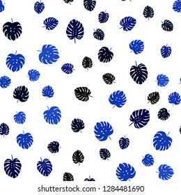 Dark BLUE vector seamless natural backdrop with leaves. Doodle illustration of leaves in Origami style with gradient. Pattern for trendy fabric, wallpapers.