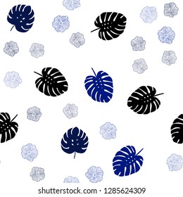 Dark BLUE vector seamless natural background with flowers, leaves. Colorful abstract illustration with leaves in doodle style. Pattern for trendy fabric, wallpapers.