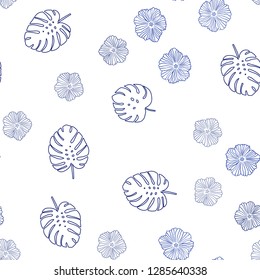 Dark BLUE vector seamless natural pattern with flowers, leaves. Modern abstract illustration with leaves and flowers. Pattern for trendy fabric, wallpapers.