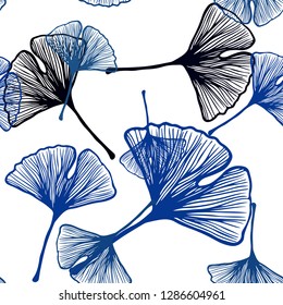 Dark BLUE vector seamless natural pattern with leaves. Decorative illustration with doodles on abstract template. Pattern for design of fabric, wallpapers.