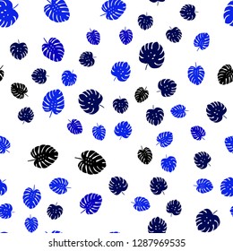 Dark BLUE vector seamless natural backdrop with leaves. Creative illustration in blurred style with leaves. Texture for window blinds, curtains.