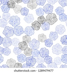 Dark BLUE vector seamless natural pattern with flowers. Flowers with gradient on white background. Design for textile, fabric, wallpapers.