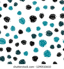 Dark BLUE vector seamless natural artwork with leaves. Sketchy doodles with leaves on blurred background. Texture for window blinds, curtains.