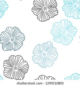 Dark BLUE vector seamless natural artwork with flowers. Flowers in natural style on white background. Texture for window blinds, curtains.