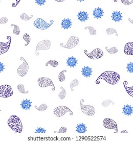 Dark BLUE vector seamless natural background with leaves and flowers. Abstract illustration with leaves, flowers in doodles style. Design for wallpaper, fabric makers.