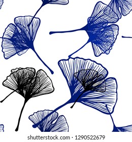 Dark BLUE vector seamless natural background with leaves. leaves on blurred abstract background with gradient. Design for textile, fabric, wallpapers.