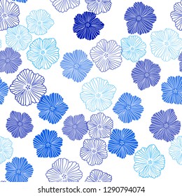 Dark BLUE vector seamless natural artwork with flowers. Flowers with gradient on white background. Template for business cards, websites.