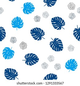 Dark BLUE vector seamless natural background with flowers, leaves. Illustration with doodles on abstract template. Template for business cards, websites.