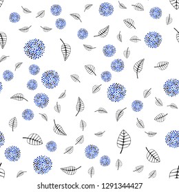 Dark BLUE vector seamless natural pattern with leaves, flowers. Gradient Leaves, flowers on white background. Design for textile, fabric, wallpapers.