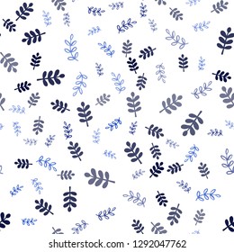 Dark BLUE vector seamless natural pattern with leaves, branches. Colorful abstract illustration with leaves in doodle style. Template for business cards, websites.