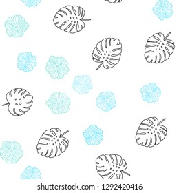 Dark BLUE vector seamless natural backdrop with flowers, leaves. An elegant bright illustration with leaves and flowers. Design for wallpaper, fabric makers.