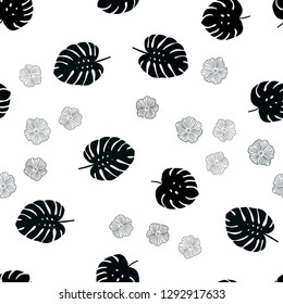 Dark BLUE vector seamless natural backdrop with flowers, leaves. Colorful abstract illustration with leaves in doodle style. Design for textile, fabric, wallpapers.