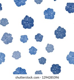 Dark BLUE vector seamless natural artwork with flowers. Shining colored illustration with flowers. Template for business cards, websites.