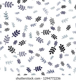 Dark BLUE vector seamless natural background with leaves, branches. An elegant bright illustration with leaves and branches. Design for textile, fabric, wallpapers.
