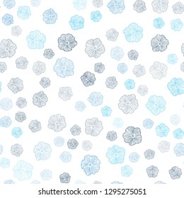 Dark BLUE vector seamless natural pattern with flowers. Decorative design of flowers on white background. Template for business cards, websites.