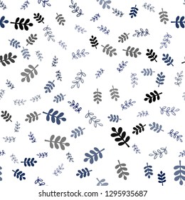 Dark BLUE vector seamless natural background with leaves, branches. Modern abstract illustration with leaves and branches. Pattern for design of fabric, wallpapers.