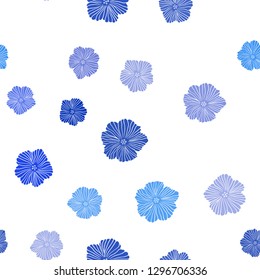 Dark BLUE vector seamless natural background with flowers. Flowers in natural style on white background. Texture for window blinds, curtains.