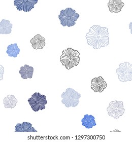 Dark BLUE vector seamless natural backdrop with flowers. Decorative design of flowers on white background. Template for business cards, websites.