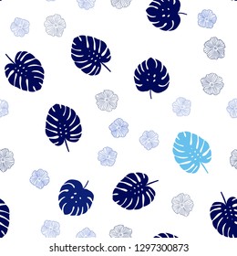 Dark BLUE vector seamless natural background with flowers, leaves. Modern abstract illustration with leaves and flowers. Template for business cards, websites.