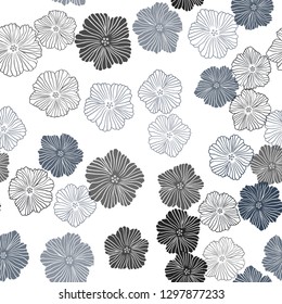 Dark BLUE vector seamless natural background with flowers. Sketchy doodle flowers on white background. Texture for window blinds, curtains.
