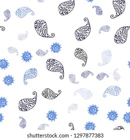 Dark BLUE vector seamless natural artwork with leaves and flowers. Illustration with doodles on abstract template. Pattern for trendy fabric, wallpapers.