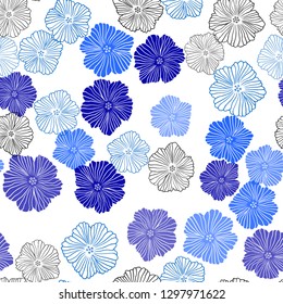 Dark BLUE vector seamless natural artwork with flowers. Creative illustration in blurred style with flowers. Texture for window blinds, curtains.