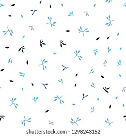 Dark BLUE vector seamless natural backdrop with leaves. Colorful illustration in doodle style with leaves. Design for textile, fabric, wallpapers.
