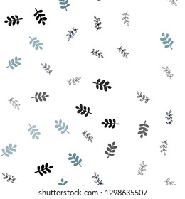 Dark BLUE vector seamless natural pattern with leaves. Glitter abstract illustration with doodles and leaves. Template for business cards, websites.