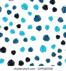 Dark BLUE vector seamless natural background with leaves. Shining colored illustration with leaves in doodle style. Texture for window blinds, curtains.