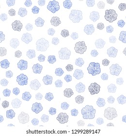 Dark BLUE vector seamless natural pattern with flowers. Colorful illustration in doodle style with flowers. Texture for window blinds, curtains.