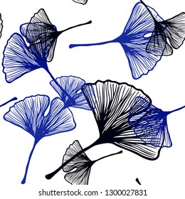 Dark BLUE vector seamless natural artwork with leaves. Shining colored illustration with leaves in doodle style. Texture for window blinds, curtains.