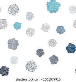 Dark BLUE vector seamless natural pattern with flowers. Glitter abstract illustration with flowers. Texture for window blinds, curtains.