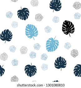 Dark BLUE vector seamless natural pattern with flowers, leaves. Sketchy doodles on white background. Design for wallpaper, fabric makers.