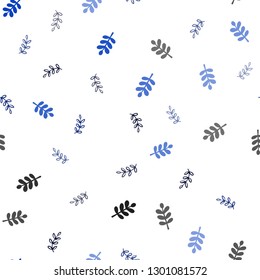 Dark BLUE vector seamless natural pattern with leaves. Decorative illustration with doodles on abstract template. Template for business cards, websites.