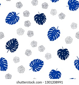 Dark BLUE vector seamless natural artwork with flowers, leaves. Colorful illustration in doodle style with leaves, flowers. Pattern for design of fabric, wallpapers.